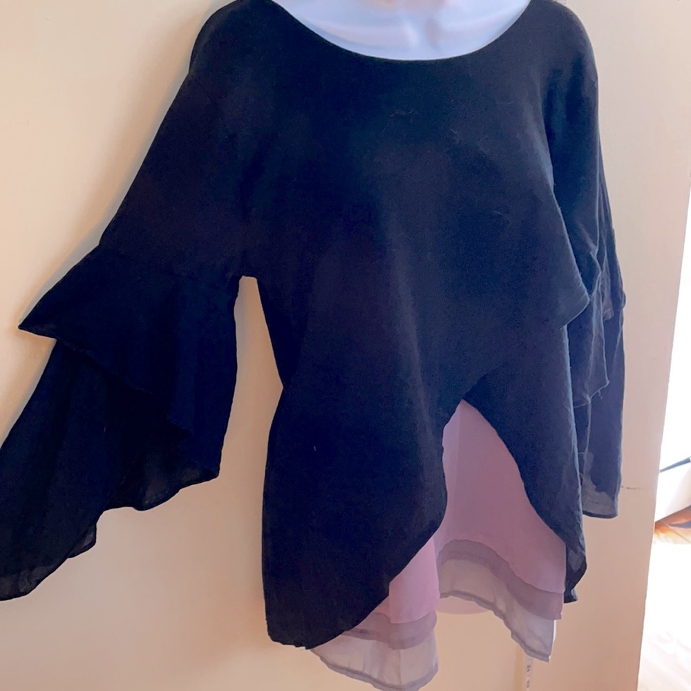 Black, lavender and grey viscose top by The Pyramid Collection size medium.